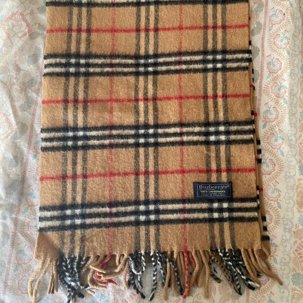 Burberry Tan and Red Plaid Scarf
